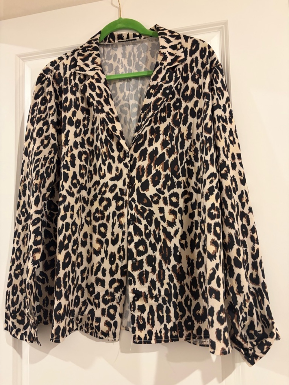 EcoWish Leopard Print Button-Up Blouse - Cream, Black & Brown